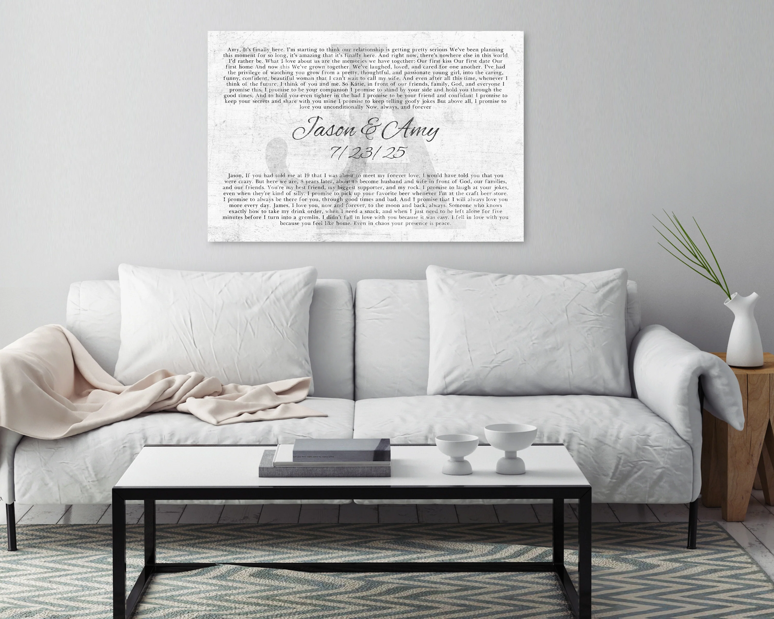 Personalized Wedding Vow Canvas with Overlapping Monogram