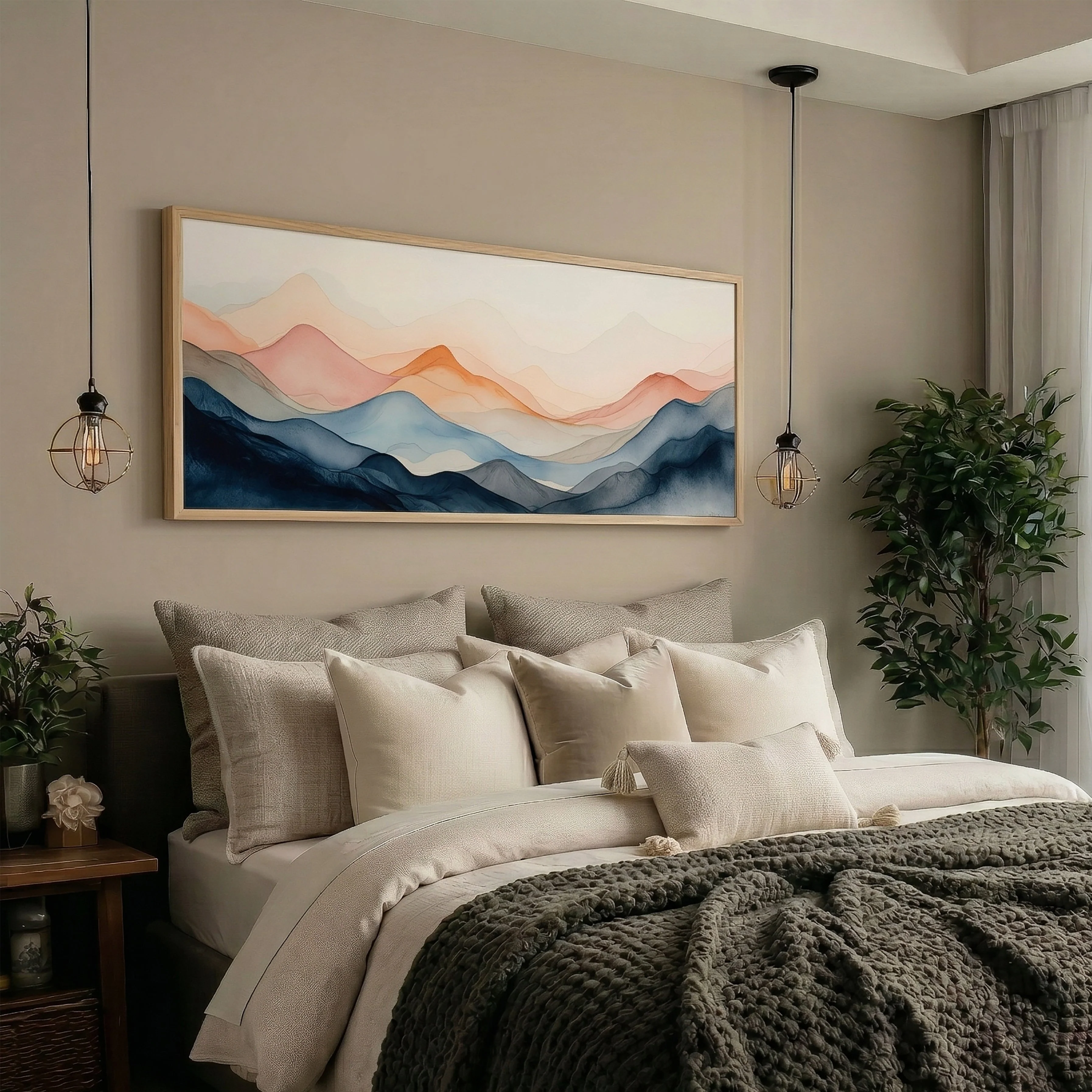 Watercolor Abstract Mountain Landscape Painting