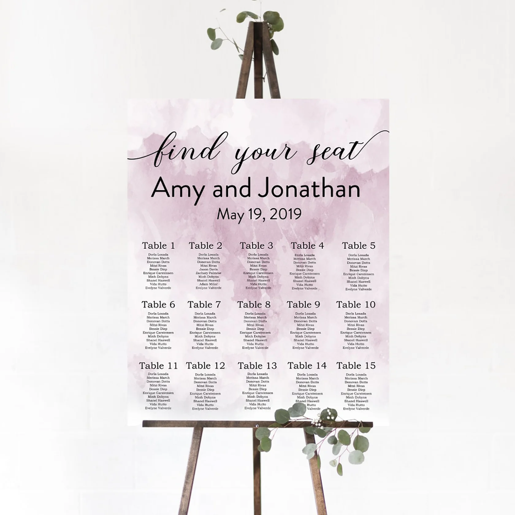 Pink Watercolor Wedding Seating Chart